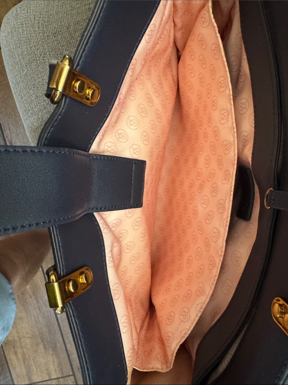 Navy Floral Shoulder Tote Bag with Removable Strap - Picture 4 of 6